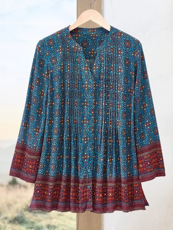 Coldwater Creek Tops - Coldwater Creek Bordering on Medallions Pintuck Button Front Tunic XL